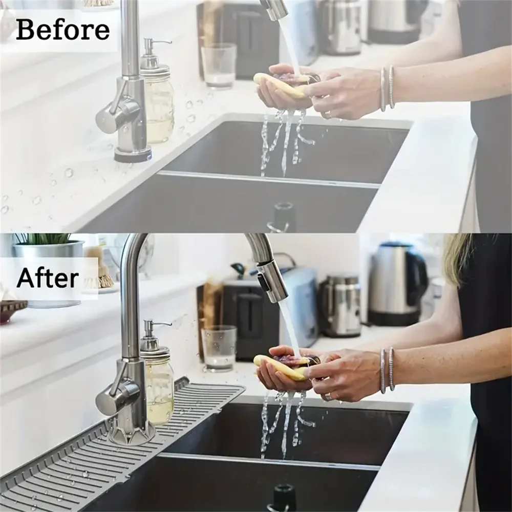 Silicone Drain Mat, Kitchen Faucet Sink Splash Guard,  Sink Draining Pad Behind Faucet,For Kitchen & Bathroom Countertop Protect thumbnail 6