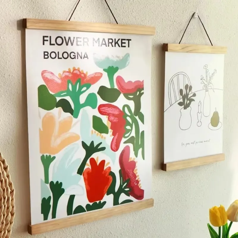 60cm 70cm 80cm 90cm Magnetic Poster Hanger Teak Pine Wood Painting Frame 5 Colors Wood Photo Frame Black White Canvas Frame thumbnail 4