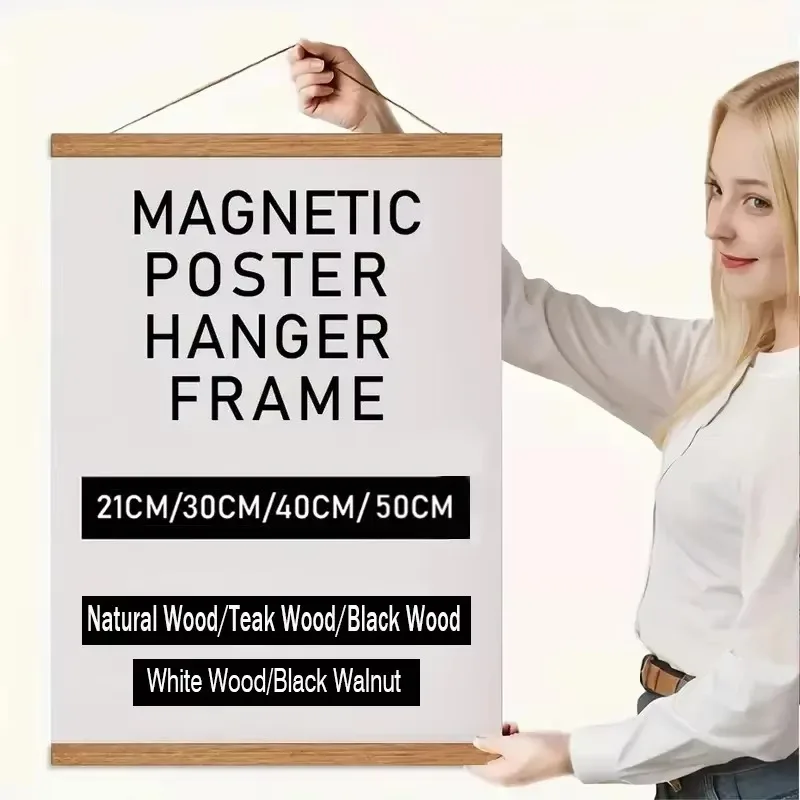 60cm 70cm 80cm 90cm Magnetic Poster Hanger Teak Pine Wood Painting Frame 5 Colors Wood Photo Frame Black White Canvas Frame thumbnail 6