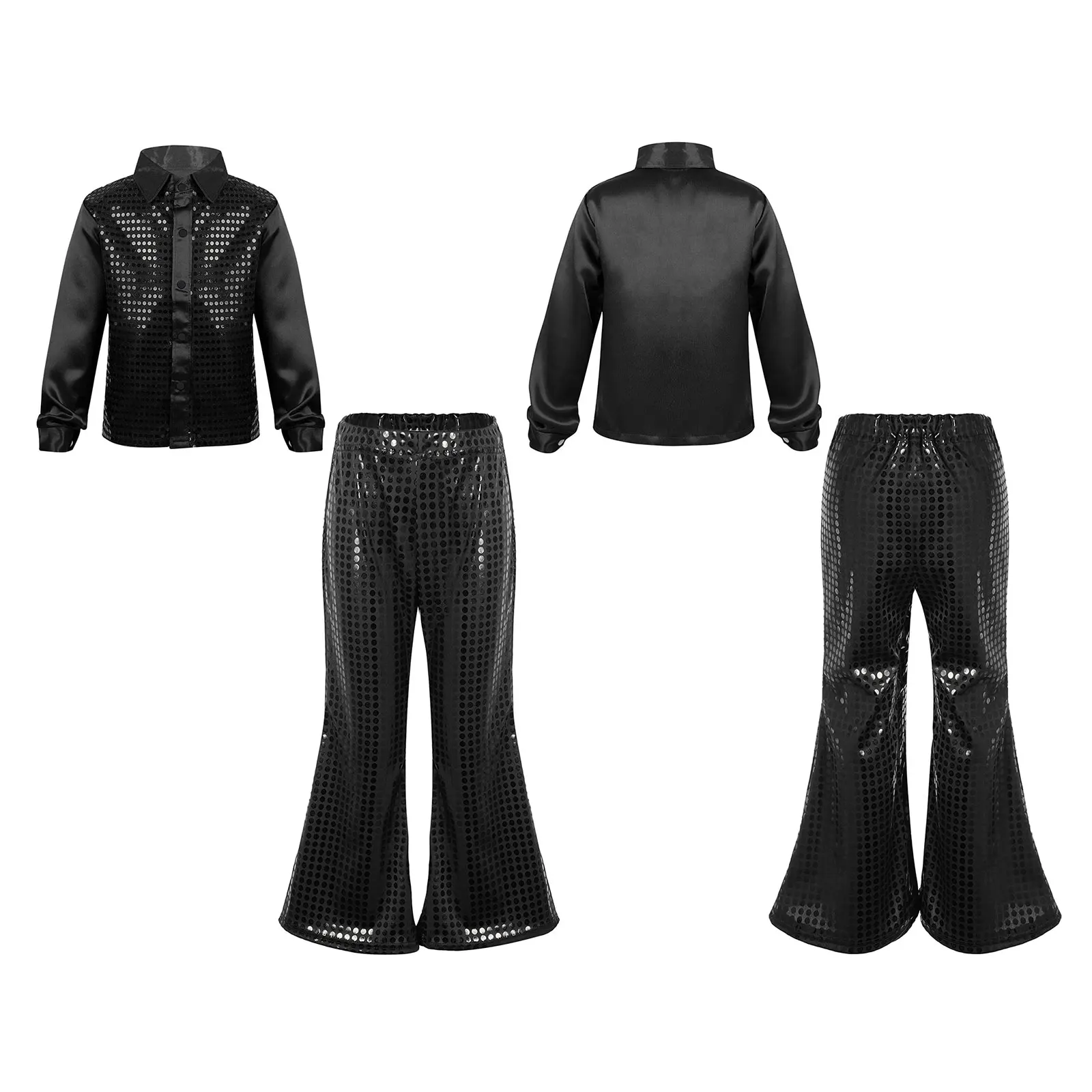 Fashion Boys Hip Hop Jazz Dance Costumes Children Kids Streetdance Outfit Glittery Sequined Outfits L Shirt + Flared Pants thumbnail 2