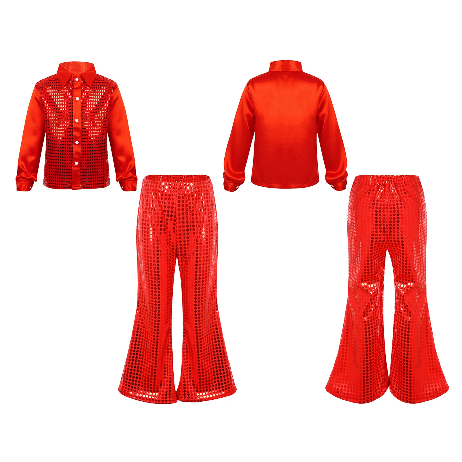 Fashion Boys Hip Hop Jazz Dance Costumes Children Kids Streetdance Outfit Glittery Sequined Outfits L Shirt + Flared Pants thumbnail 3