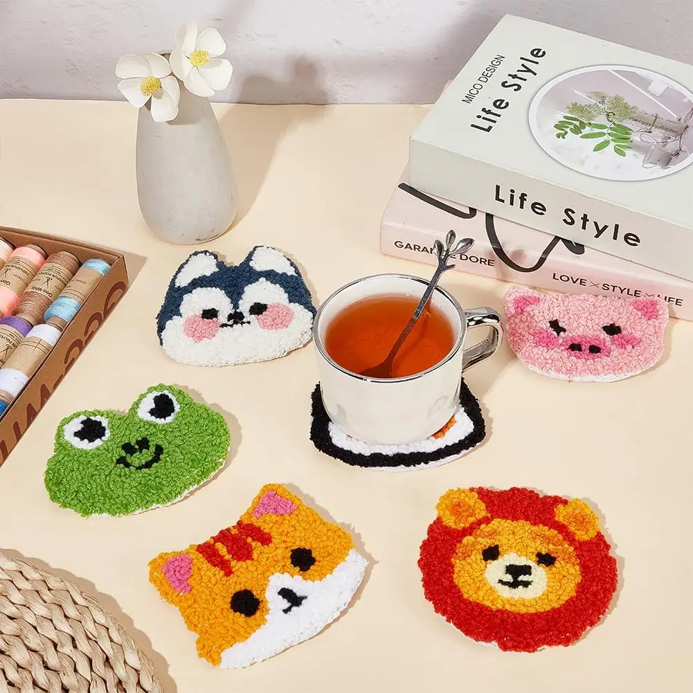 GATYZTORY 6 Set Cute Animal Punch Needle Coasters Kit for Beginners Adults Tufting Coaster Art and Crafts Handmade Home Gifts thumbnail 2