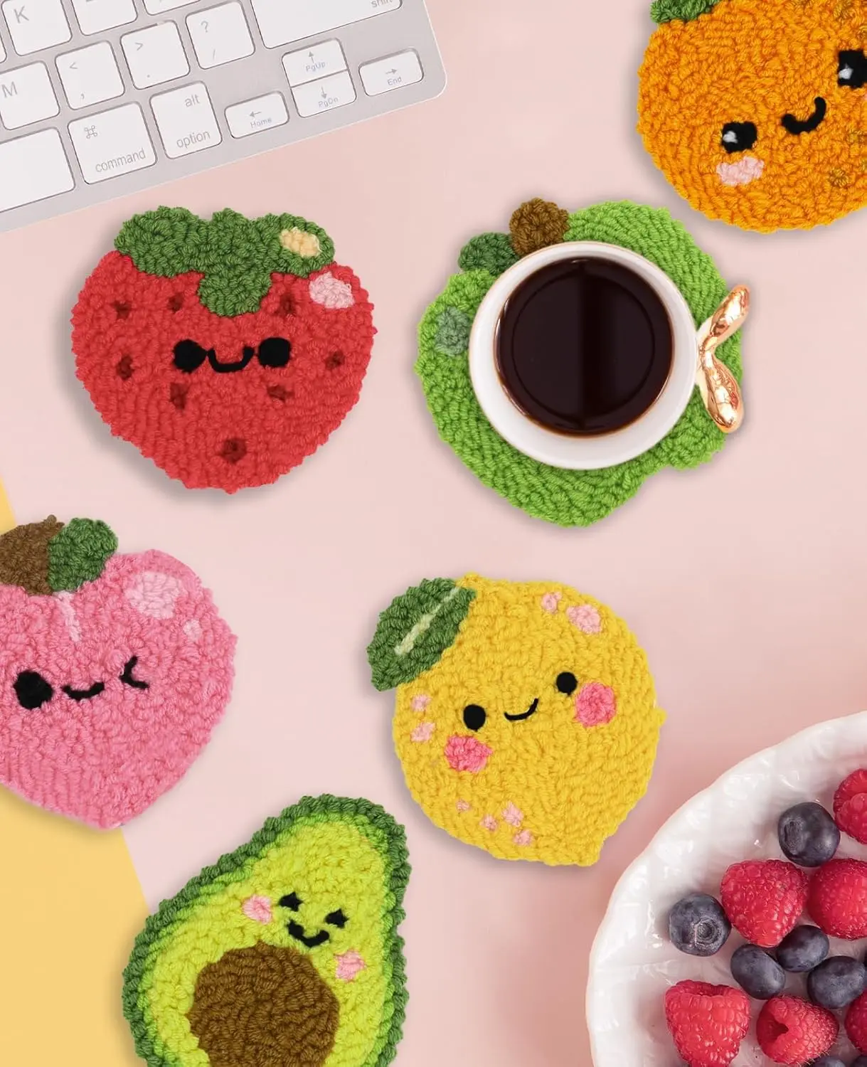 GATYZTORY 6Pcs Punch Needle Coasters Kit for Adults Funny Easy Art Punch Needle Embroidery Kit 6 Fruit Pattern Tufted Rug Pads thumbnail 2