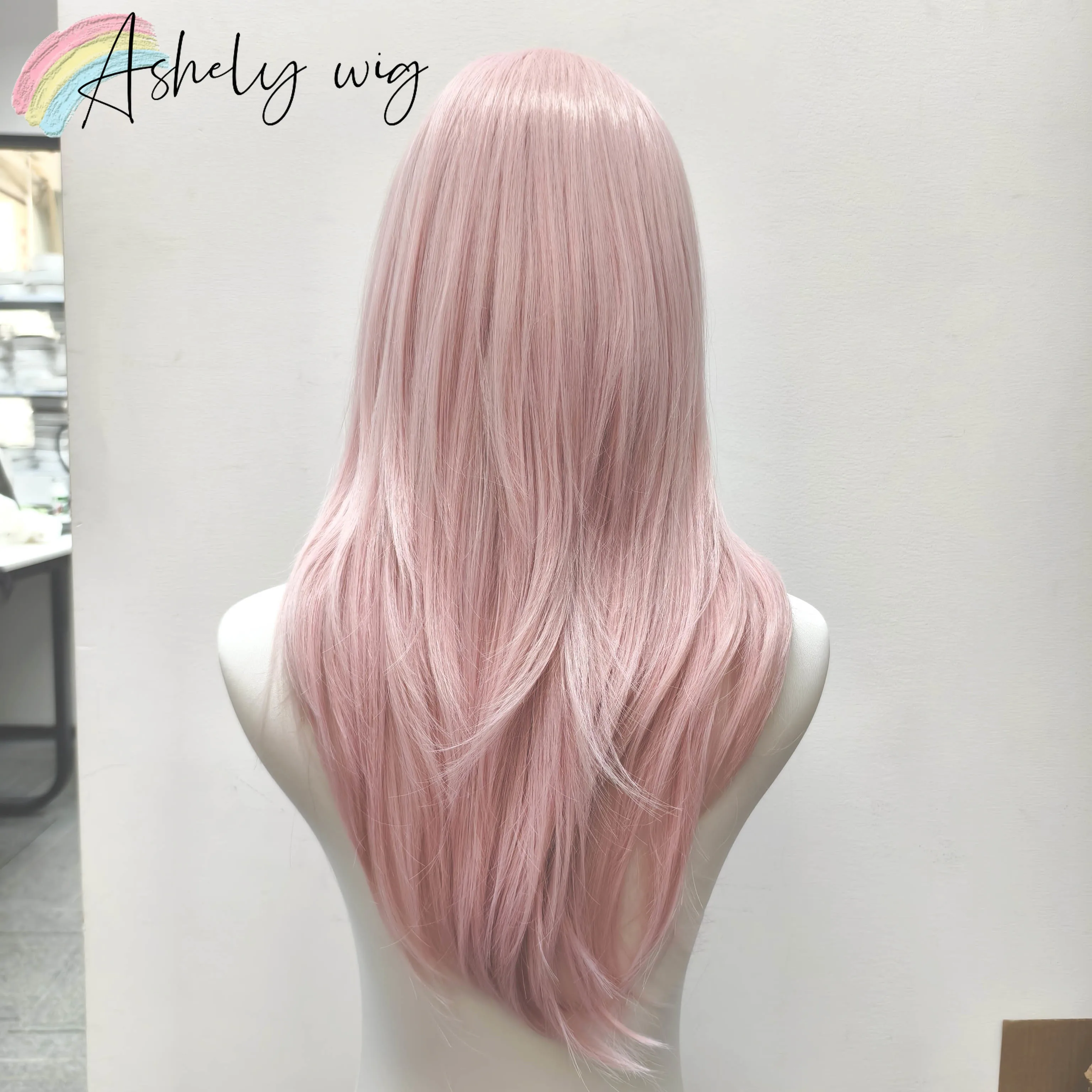 Ashely Pink Wig Lolita Female Headband Body Wavy Rose Hair Models in French Bangs High Level Simulation Hair Wig Synthetic 가발 thumbnail 3