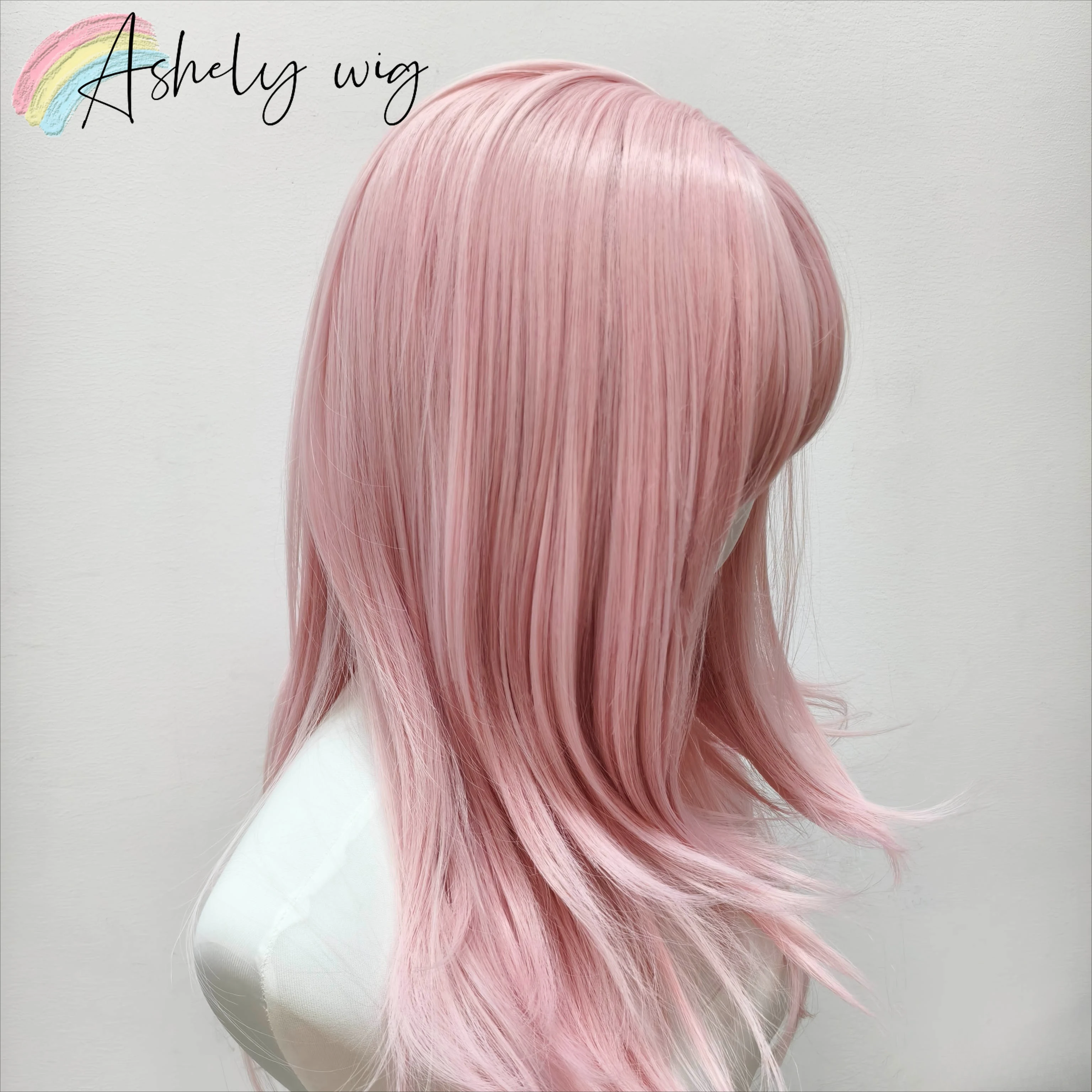 Ashely Pink Wig Lolita Female Headband Body Wavy Rose Hair Models in French Bangs High Level Simulation Hair Wig Synthetic 가발 thumbnail 2