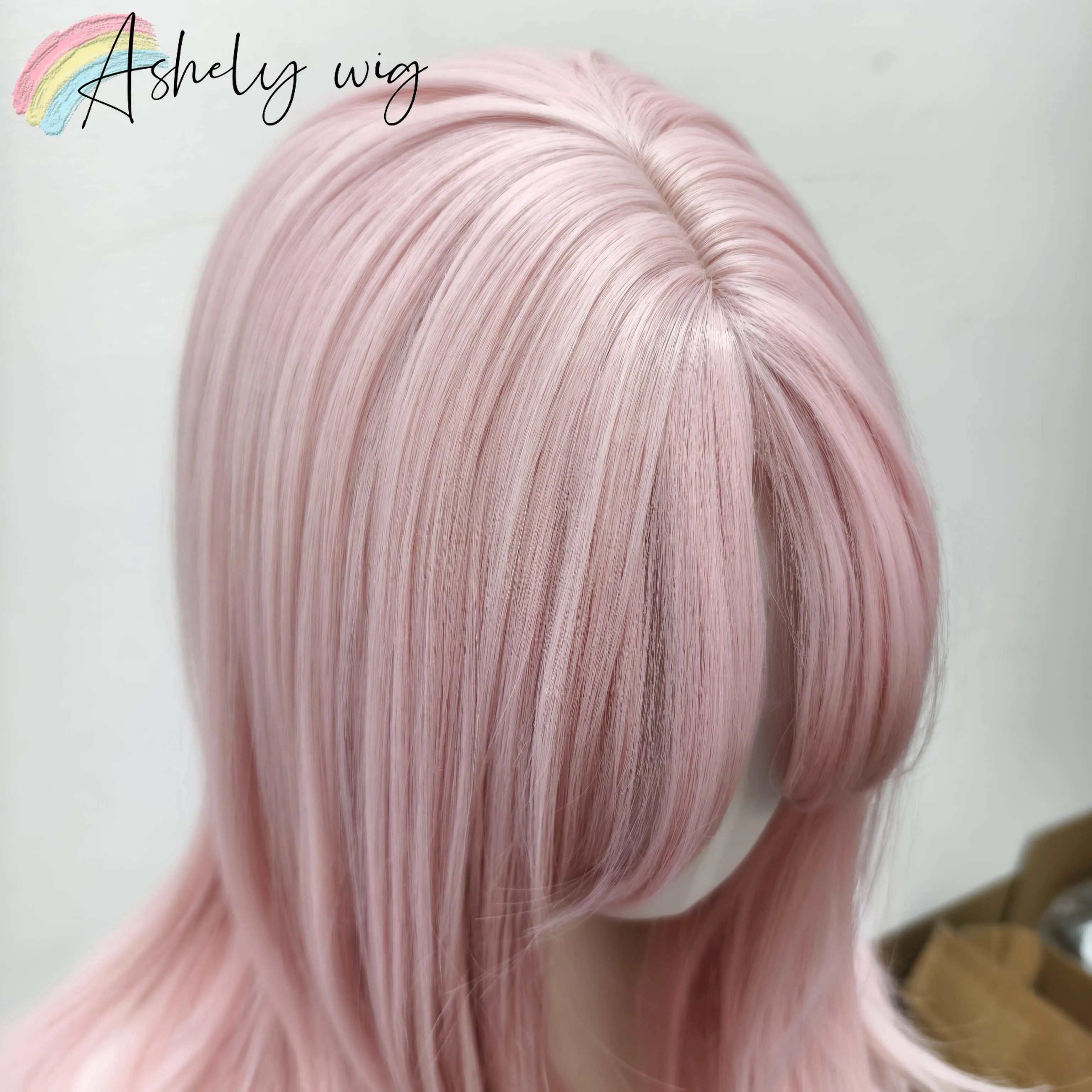 Ashely Pink Wig Lolita Female Headband Body Wavy Rose Hair Models in French Bangs High Level Simulation Hair Wig Synthetic 가발 thumbnail 4