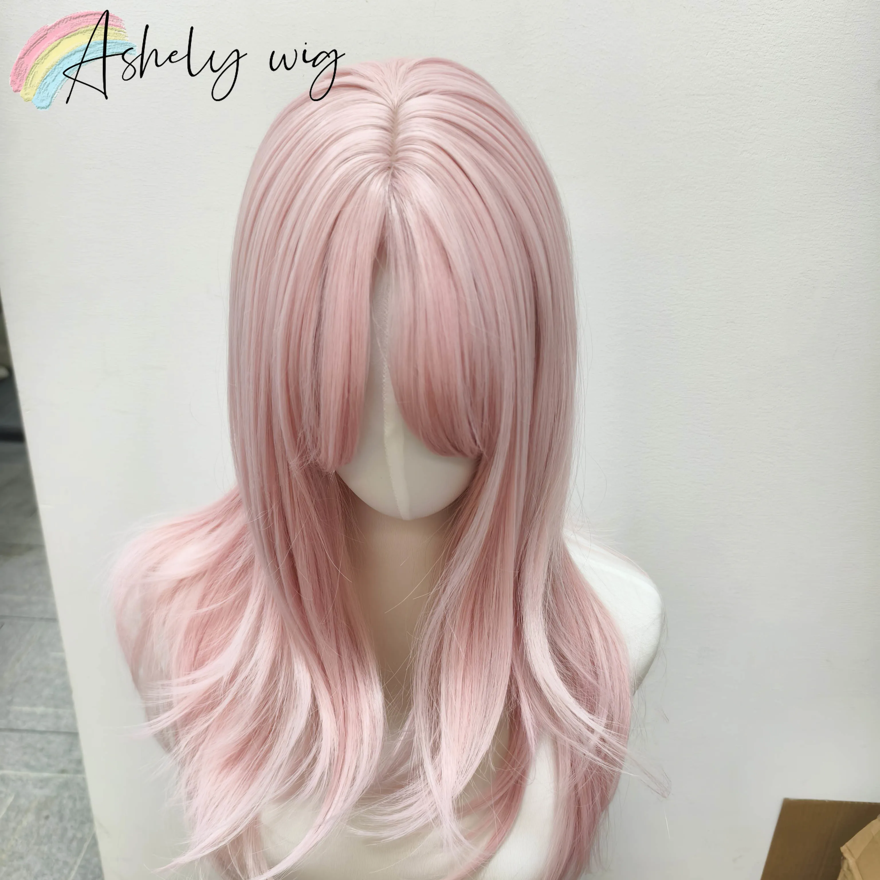Ashely Pink Wig Lolita Female Headband Body Wavy Rose Hair Models in French Bangs High Level Simulation Hair Wig Synthetic 가발 thumbnail 5