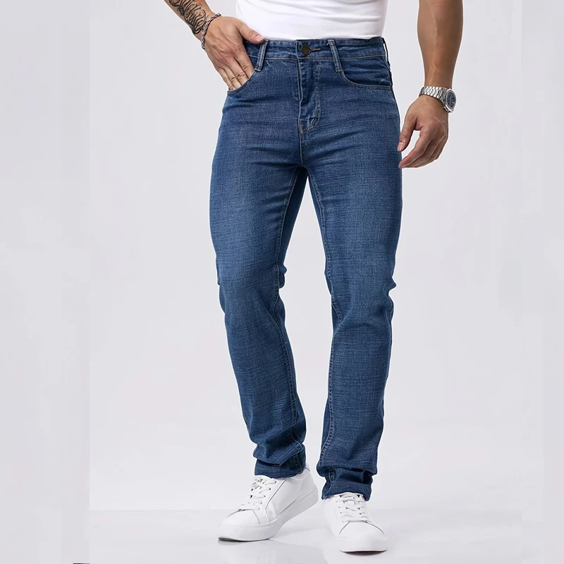 Spring Autumn Business Men Jeans Casual Straight Stretch Fashion Classic Black Sky Blue Grey Work Denim Trousers Brand Clothing thumbnail 3