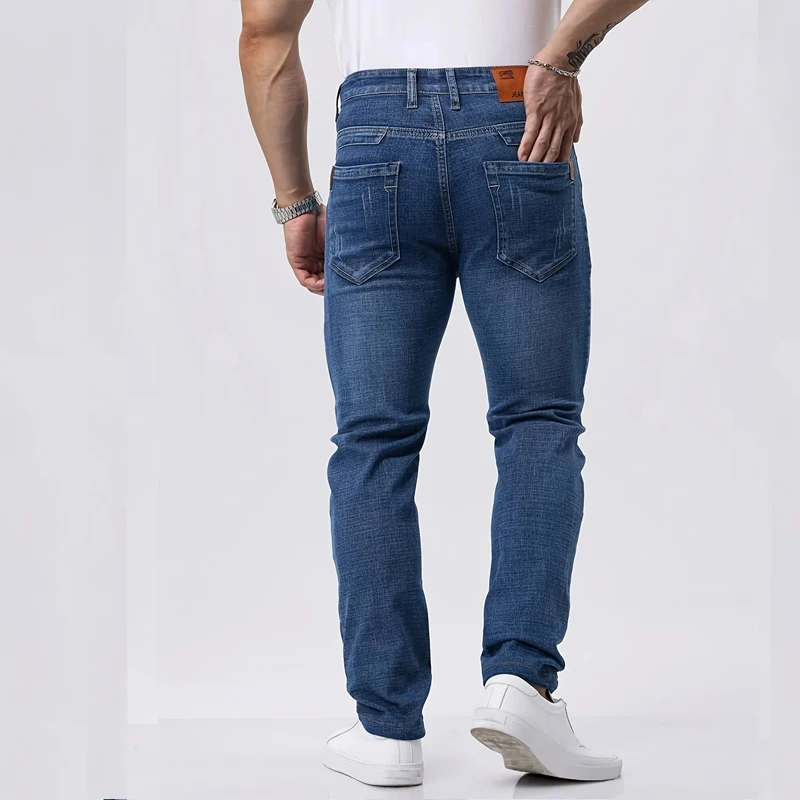Spring Autumn Business Men Jeans Casual Straight Stretch Fashion Classic Black Sky Blue Grey Work Denim Trousers Brand Clothing thumbnail 4