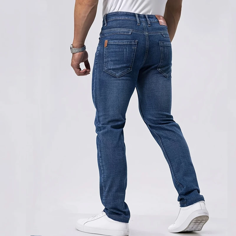 Spring Autumn Business Men Jeans Casual Straight Stretch Fashion Classic Black Sky Blue Grey Work Denim Trousers Brand Clothing thumbnail 2