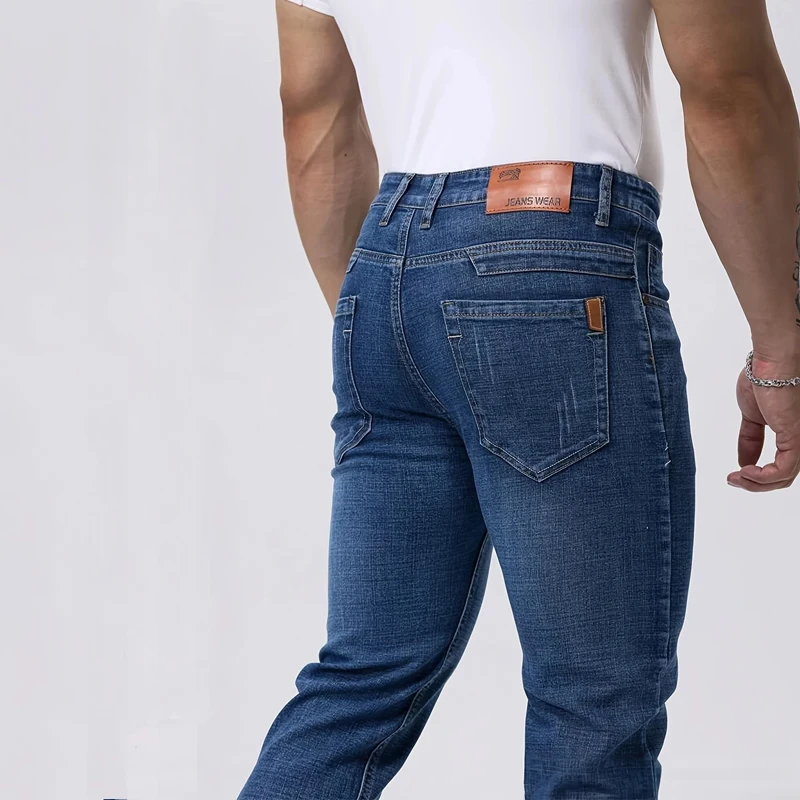 Spring Autumn Business Men Jeans Casual Straight Stretch Fashion Classic Black Sky Blue Grey Work Denim Trousers Brand Clothing thumbnail 5
