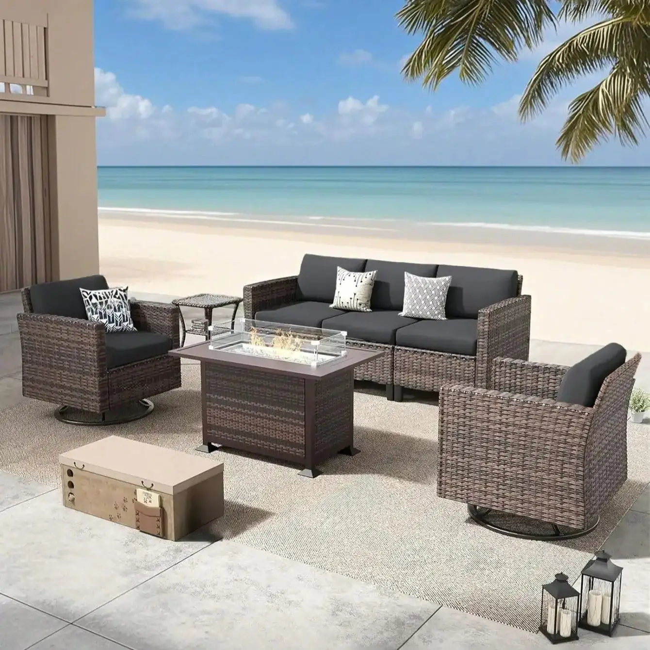 Outdoor Tropical Print Sofa Cushion Covers - Non-Slip Furniture Protectors, Replacement for Individual Seat Cushions thumbnail 4