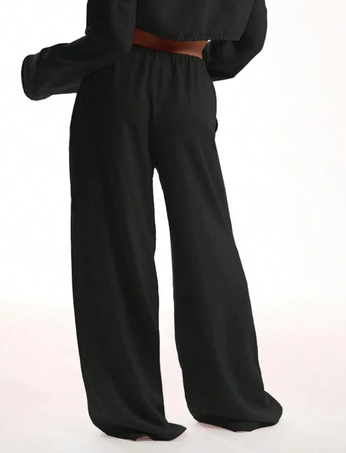 Casual Oversized White Solid Wide Leg Pants Fashion Women Elastic High Waist Pocket Baggy Sweatpant Office Lady Commute Trousers thumbnail 6