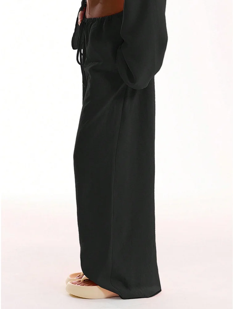 Casual Oversized White Solid Wide Leg Pants Fashion Women Elastic High Waist Pocket Baggy Sweatpant Office Lady Commute Trousers thumbnail 5
