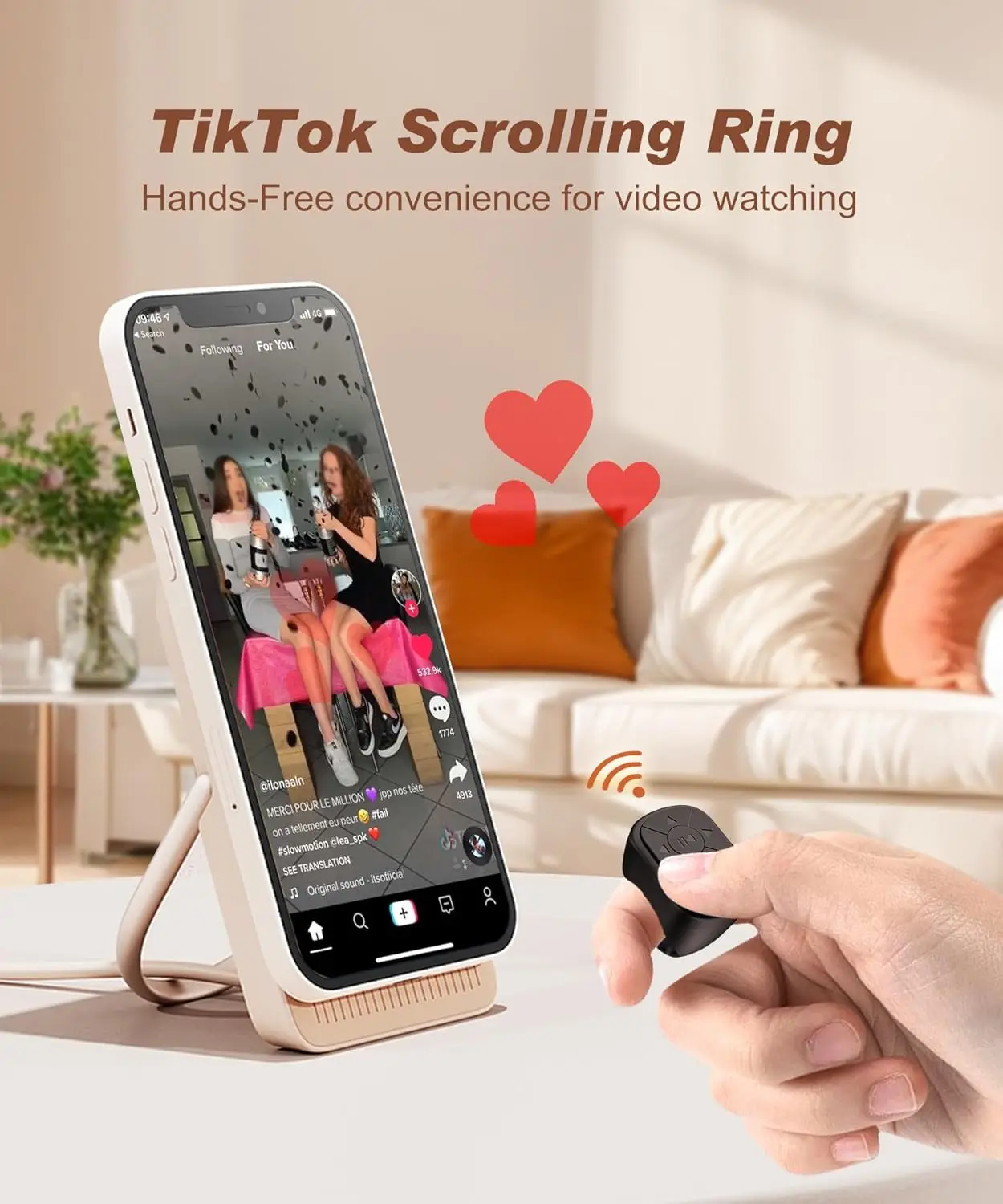 Tiktok Scrolling Ring Tiktok Remote Control, Bluetooth Page-Turning Ring Scroll Device for iPhone and Ipad, with Camera Shutter, Short Video and Music Remote Control Functions, Compatible with Ios and Android Phones thumbnail 2