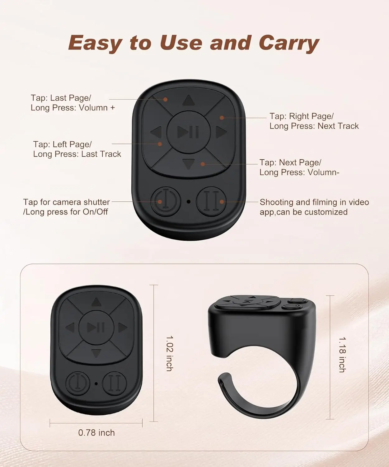 Tiktok Scrolling Ring Tiktok Remote Control, Bluetooth Page-Turning Ring Scroll Device for iPhone and Ipad, with Camera Shutter, Short Video and Music Remote Control Functions, Compatible with Ios and Android Phones thumbnail 5