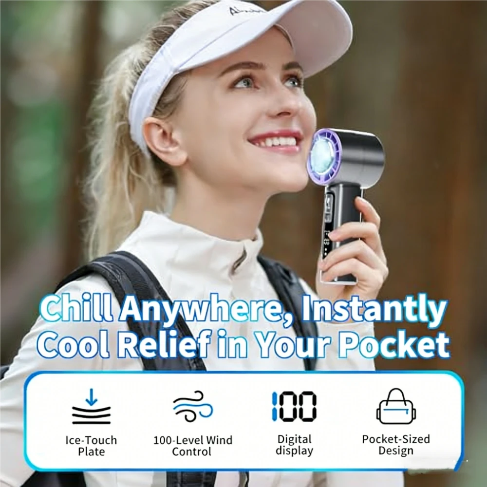 Outdoor Portable Mini Fan Handheld Fan with LED Display Semiconductor Refrigeration 100 Wind Speeds USB Rechargeable Battery Fan thumbnail 6