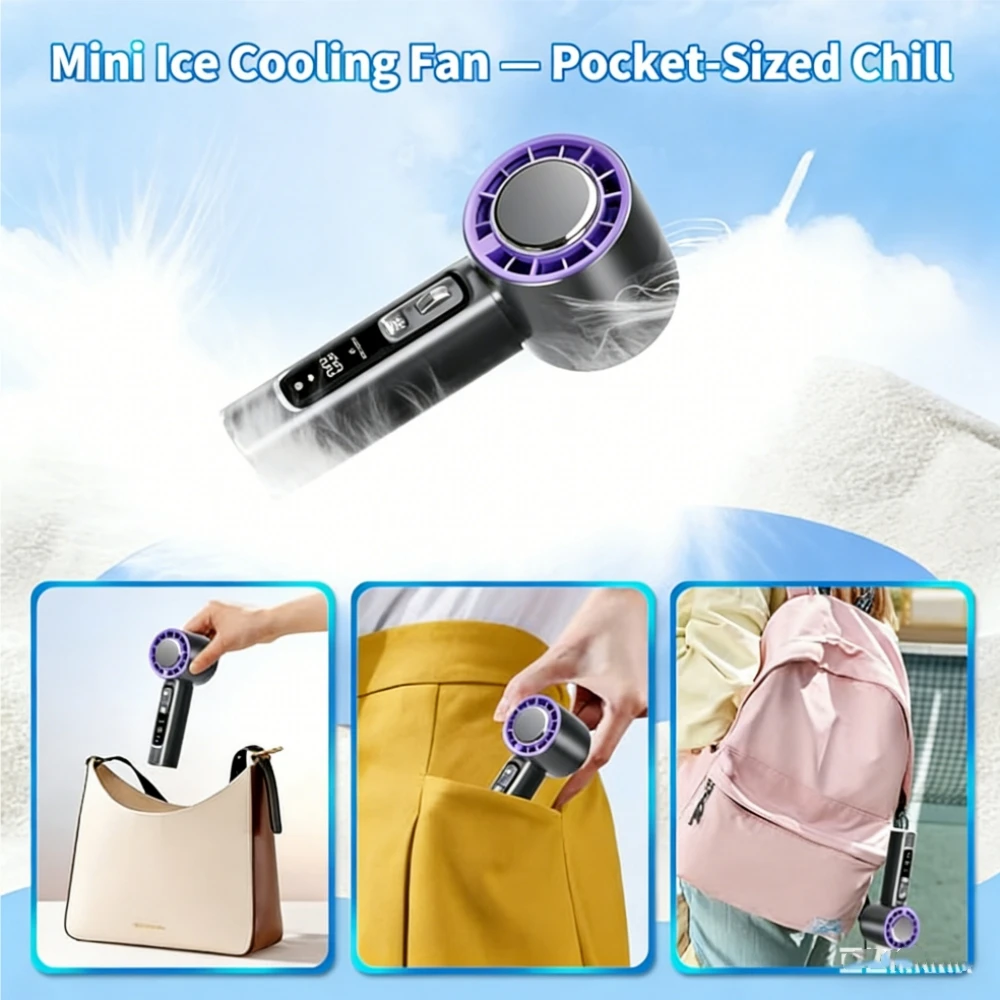 Outdoor Portable Mini Fan Handheld Fan with LED Display Semiconductor Refrigeration 100 Wind Speeds USB Rechargeable Battery Fan thumbnail 3