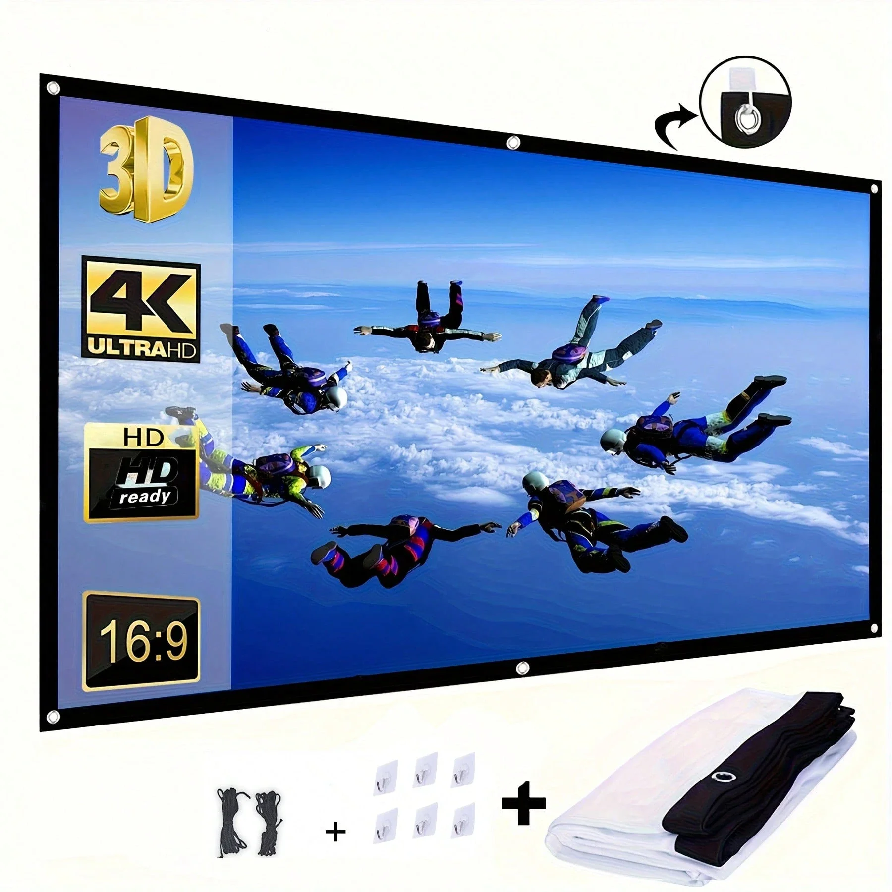 Projector Screen Movie Foldable And Portable 16:9 Anti-Crease Indoor Outdoor Projection Double Sided Video Projector Screen