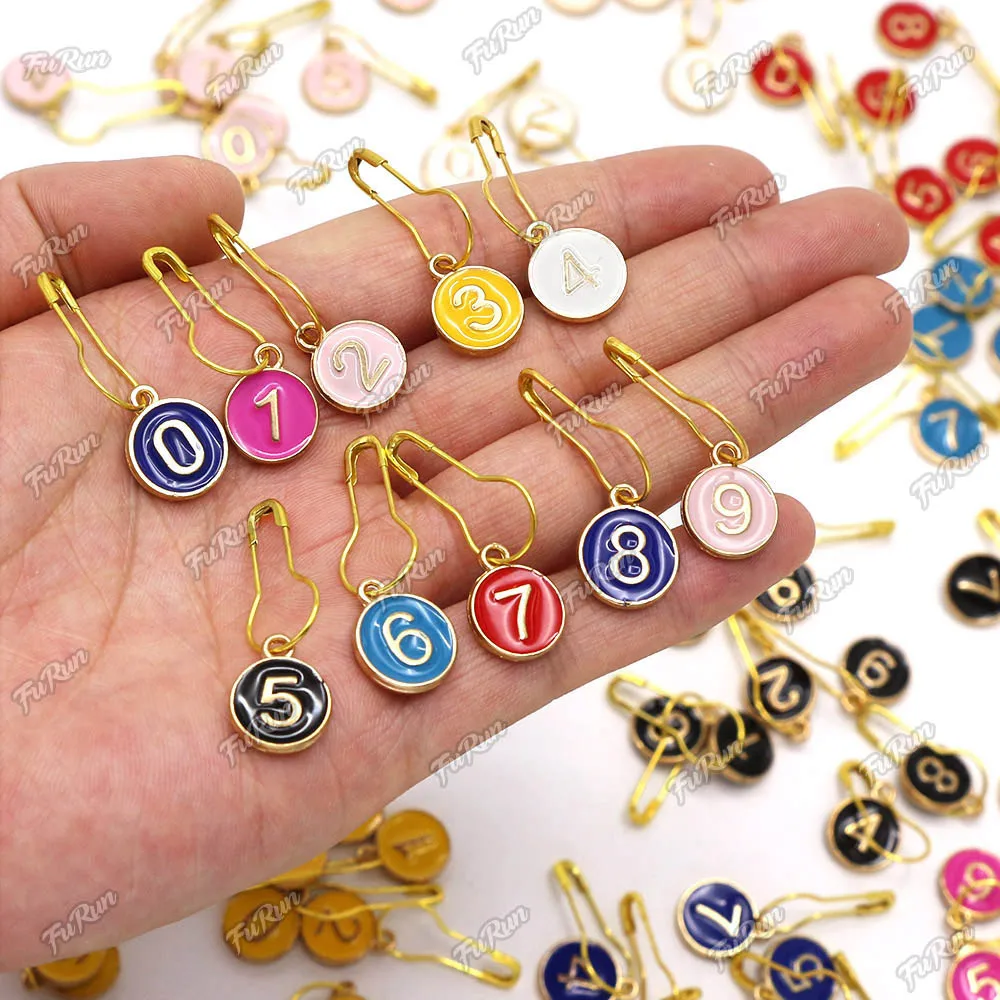 10Pcs 0-9 Number Gourd Safety Pin Enamel Knitting Stitch Markers Sew Accessories Sweater Counter Mark thumbnail 4