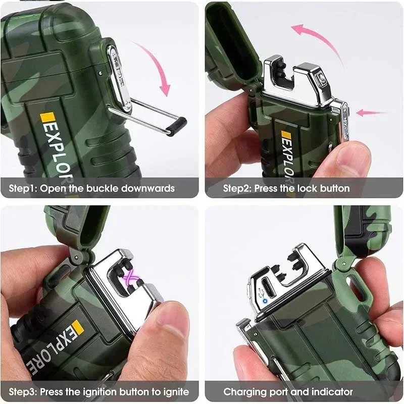 New Windproof Dual Arc Plasma Lighter Waterproof USB Rechargeable Lighter Suitable for Outdoor BBQ Candle Smoking Accessories thumbnail 5
