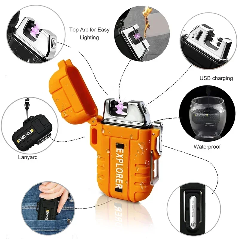 New Windproof Dual Arc Plasma Lighter Waterproof USB Rechargeable Lighter Suitable for Outdoor BBQ Candle Smoking Accessories thumbnail 3