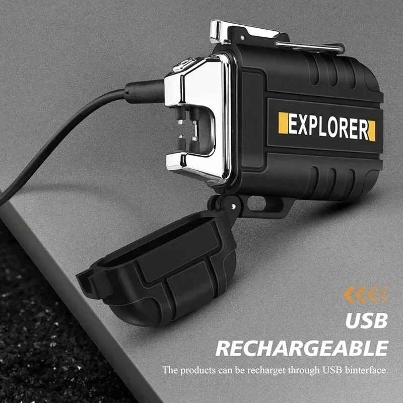 New Windproof Dual Arc Plasma Lighter Waterproof USB Rechargeable Lighter Suitable for Outdoor BBQ Candle Smoking Accessories thumbnail 4