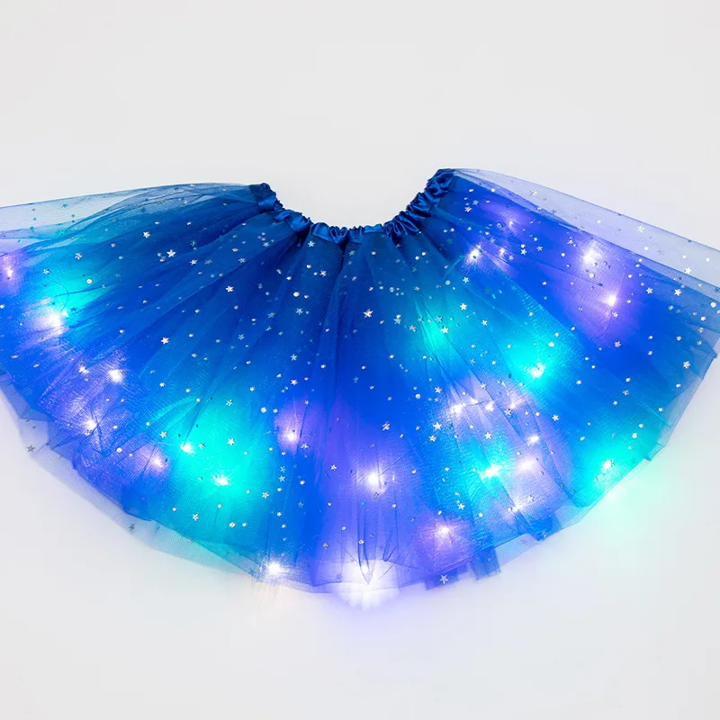Luminous LED Fluffy Skirt Girls Layered Ballet Dance Pleated Skirt Tulle Light Up Short Dress for Birthday Party Wearing Costume thumbnail 6