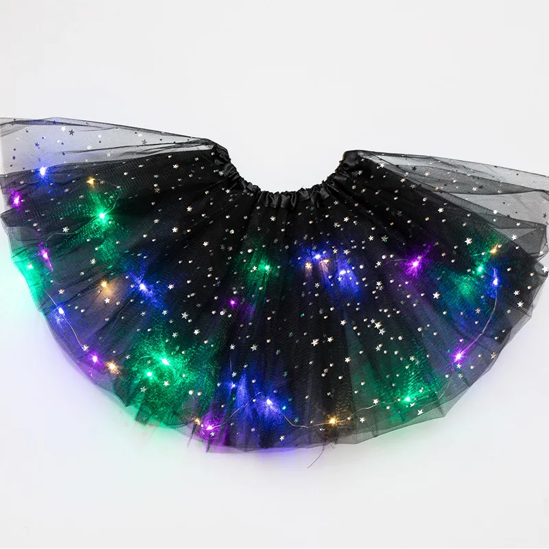 Luminous LED Fluffy Skirt Girls Layered Ballet Dance Pleated Skirt Tulle Light Up Short Dress for Birthday Party Wearing Costume thumbnail 4