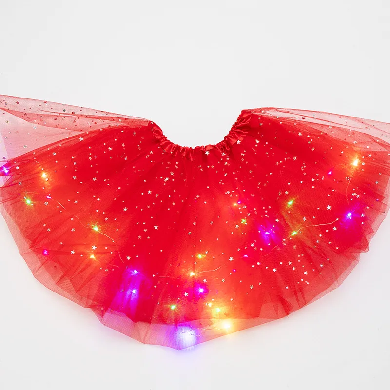 Luminous LED Fluffy Skirt Girls Layered Ballet Dance Pleated Skirt Tulle Light Up Short Dress for Birthday Party Wearing Costume thumbnail 5