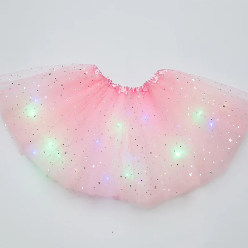 Luminous LED Fluffy Skirt Girls Layered Ballet Dance Pleated Skirt Tulle Light Up Short Dress for Birthday Party Wearing Costume thumbnail 3