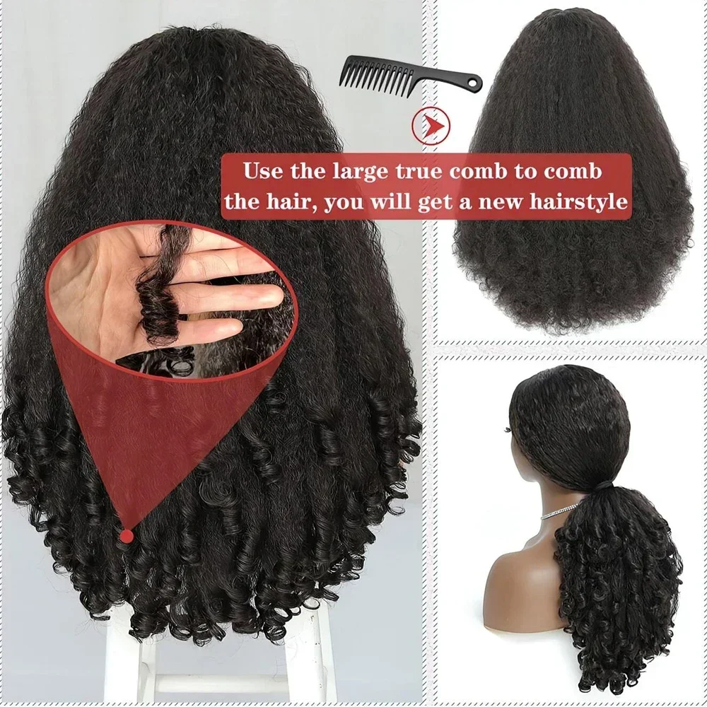 Afro Kinky Straight Headband Wigs For Black Women 22 Inch Natural Black Short Afro Yaki Straight Wigs With Headband Bouncy Curly thumbnail 3