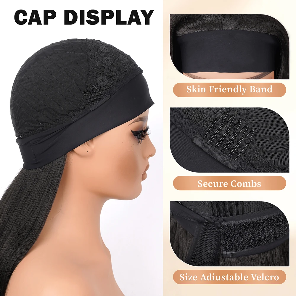 Afro Kinky Straight Headband Wigs For Black Women 22 Inch Natural Black Short Afro Yaki Straight Wigs With Headband Bouncy Curly thumbnail 6