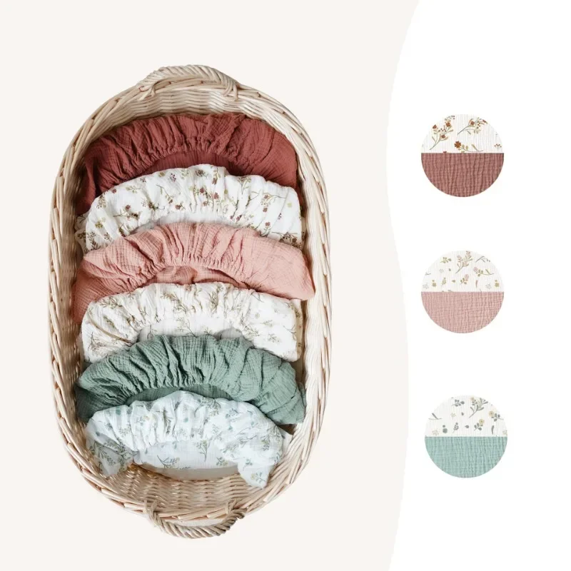 Baby Fitted Bassinet Sheet Newborn Changing Pad Cover Solid/Printed Breathable Crib Fitted Sheets Cradles Mattress Cover thumbnail 5