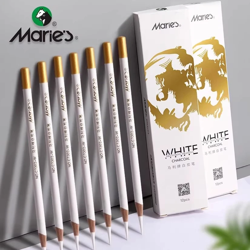 3/6/12Pcs Professional White Charcoal Pencils Sketch Highlight White Pencils for Drawing Shading Blending Office School Supplies