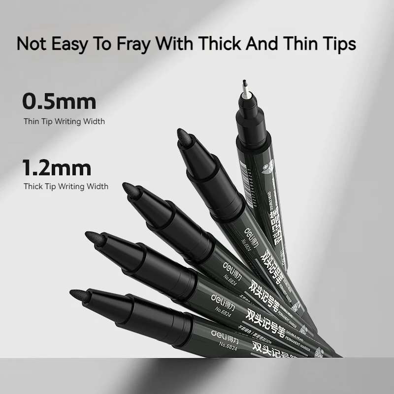 Deli Double-Ended Oil-Based Marker Set 12 Pieces Fine/Thick Art Sketching Outline CD Marking Tool for Students thumbnail 3