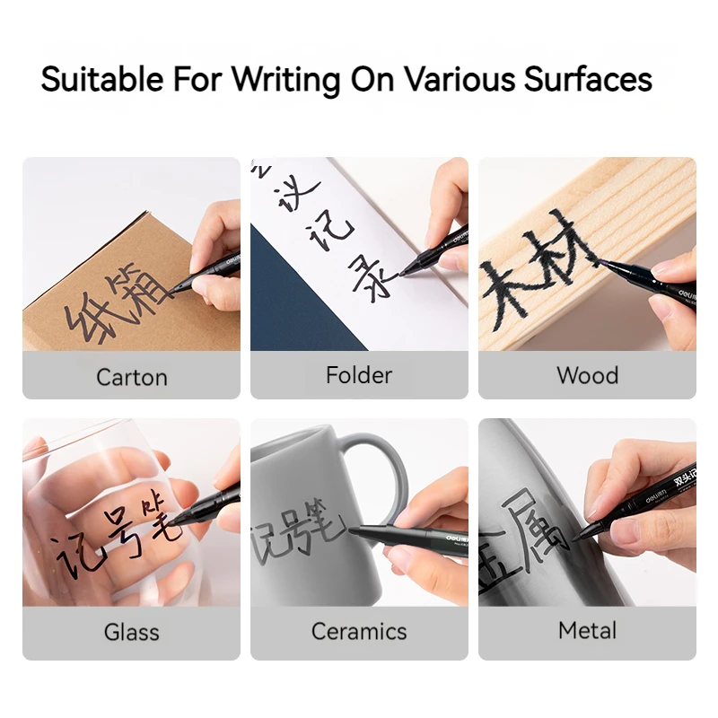 Deli Double-Ended Oil-Based Marker Set 12 Pieces Fine/Thick Art Sketching Outline CD Marking Tool for Students thumbnail 5