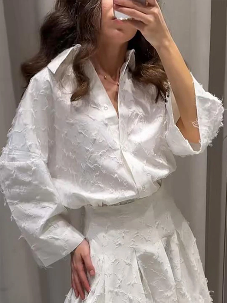 Elegant Shirt Skirt Set Women Lapel Long Sleeve Loose T-shirt High Waist Pleated Long Skirts Suits 2026 Spring Street Lady Sets thumbnail 3