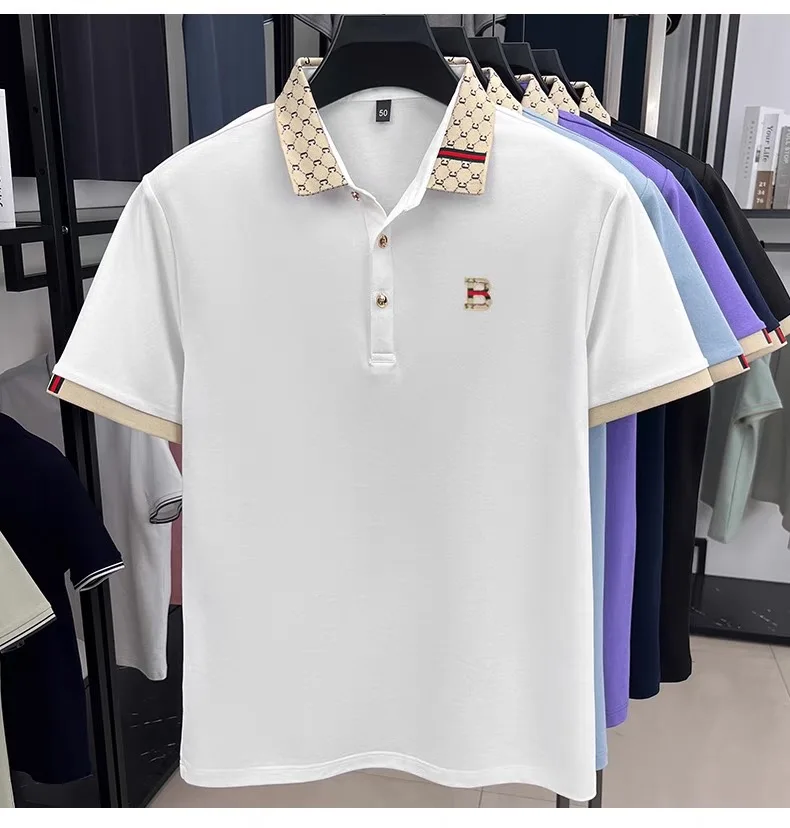 Luxury brand B letter embossed short sleeve polo shirt men summer lightweight breathable new fashion color blocked lapel T-shirt thumbnail 6