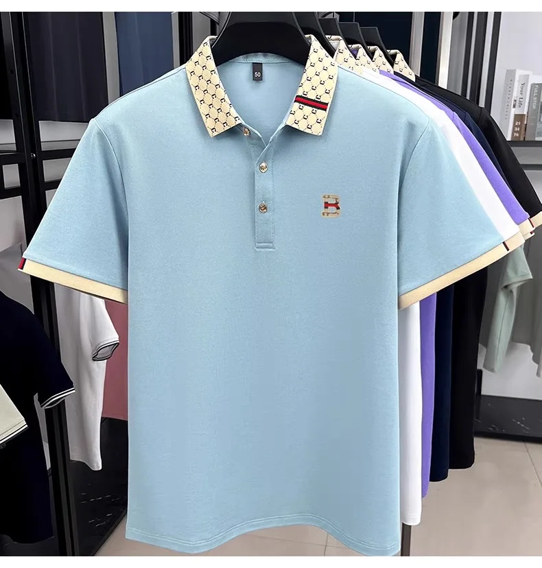 Luxury brand B letter embossed short sleeve polo shirt men summer lightweight breathable new fashion color blocked lapel T-shirt thumbnail 5