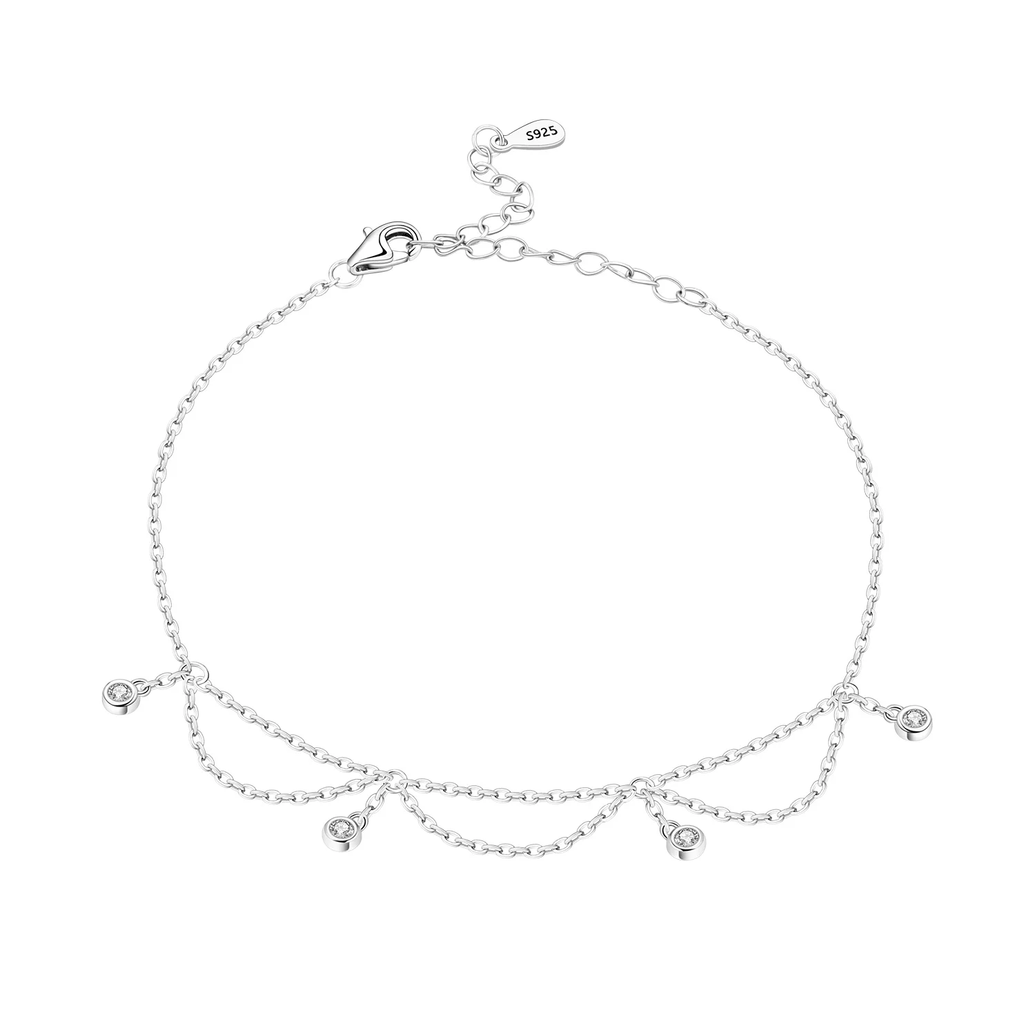 CYCUFF 925 Sterling Silver For Women Fashion Inlaid Stone Tassel Chain Anklet Classic Style Anklet Girls Original Party Jewelry thumbnail 5