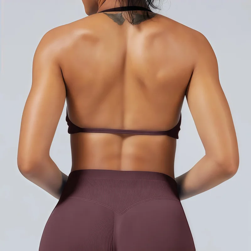 HISTELLO Impacts Strappy Bra Gym Top Women High Support Thin Strap Halter Sports Seamless Bra Scrunch Push-up Workout Yoga Tanks thumbnail 2