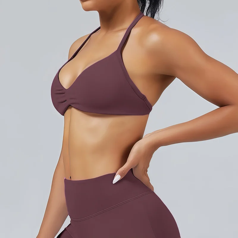 HISTELLO Impacts Strappy Bra Gym Top Women High Support Thin Strap Halter Sports Seamless Bra Scrunch Push-up Workout Yoga Tanks thumbnail 4