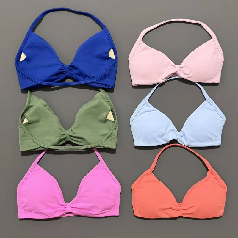 HISTELLO Impacts Strappy Bra Gym Top High Support With Pads bra Women Seamless Halter Sports Bras Scrunch Workout Yoga Underwear thumbnail 3
