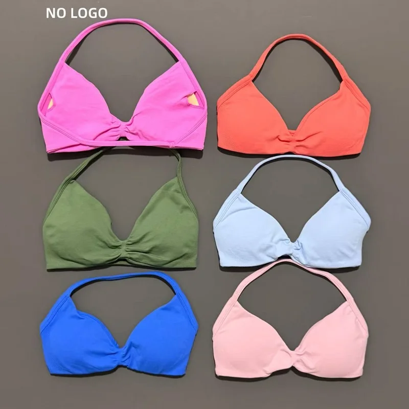HISTELLO Impacts Strappy Bra Gym Top High Support With Pads bra Women Seamless Halter Sports Bras Scrunch Workout Yoga Underwear thumbnail 2