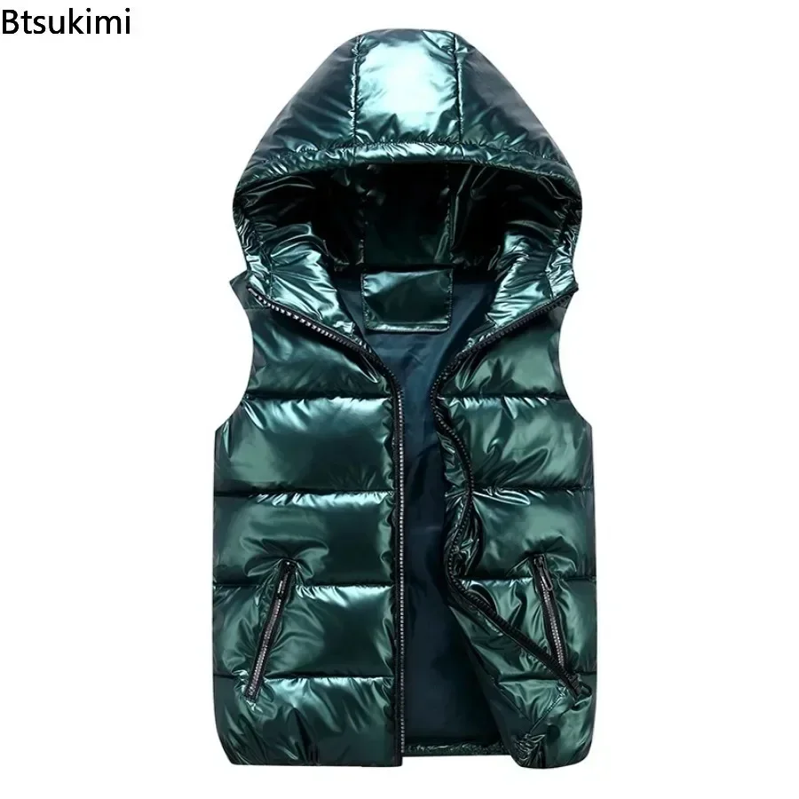 Fashion Classic Hooded Vest Men/Women/Child Autumn Winter Thicken Warm Cotton-padded Vest Jacket Outdoor Casual Glossy Waistcoat thumbnail 4