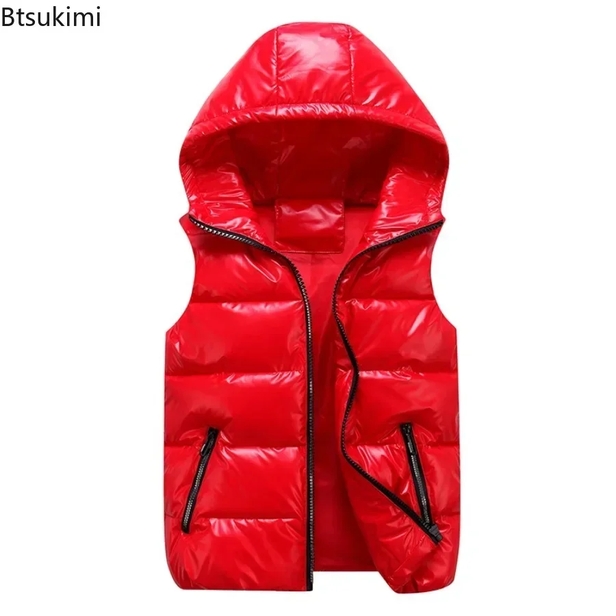 Fashion Classic Hooded Vest Men/Women/Child Autumn Winter Thicken Warm Cotton-padded Vest Jacket Outdoor Casual Glossy Waistcoat thumbnail 3