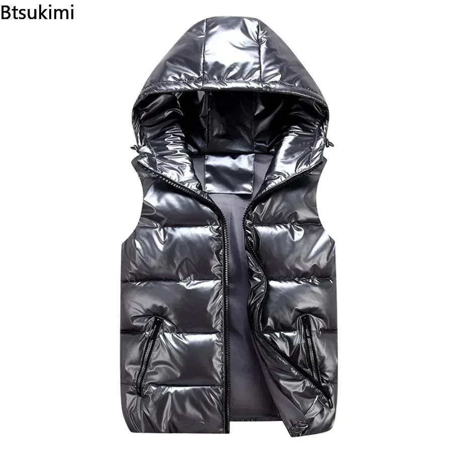 Fashion Classic Hooded Vest Men/Women/Child Autumn Winter Thicken Warm Cotton-padded Vest Jacket Outdoor Casual Glossy Waistcoat thumbnail 2