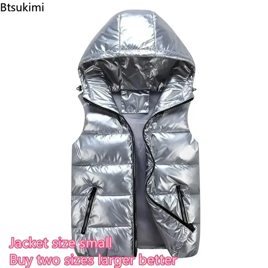 Fashion Classic Hooded Vest Men/Women/Child Autumn Winter Thicken Warm Cotton-padded Vest Jacket Outdoor Casual Glossy Waistcoat thumbnail 5