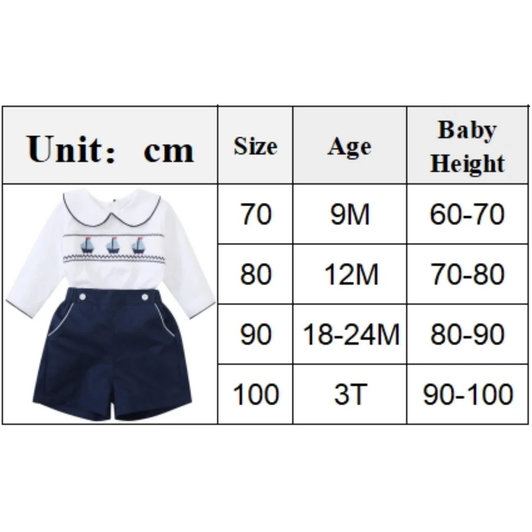 Baby Boy's 2 Pieces Summer Boutique Clothing Set Smocking Boat Design for Infant Daily Dress Toddler School Uniform Cotton Suit thumbnail 6